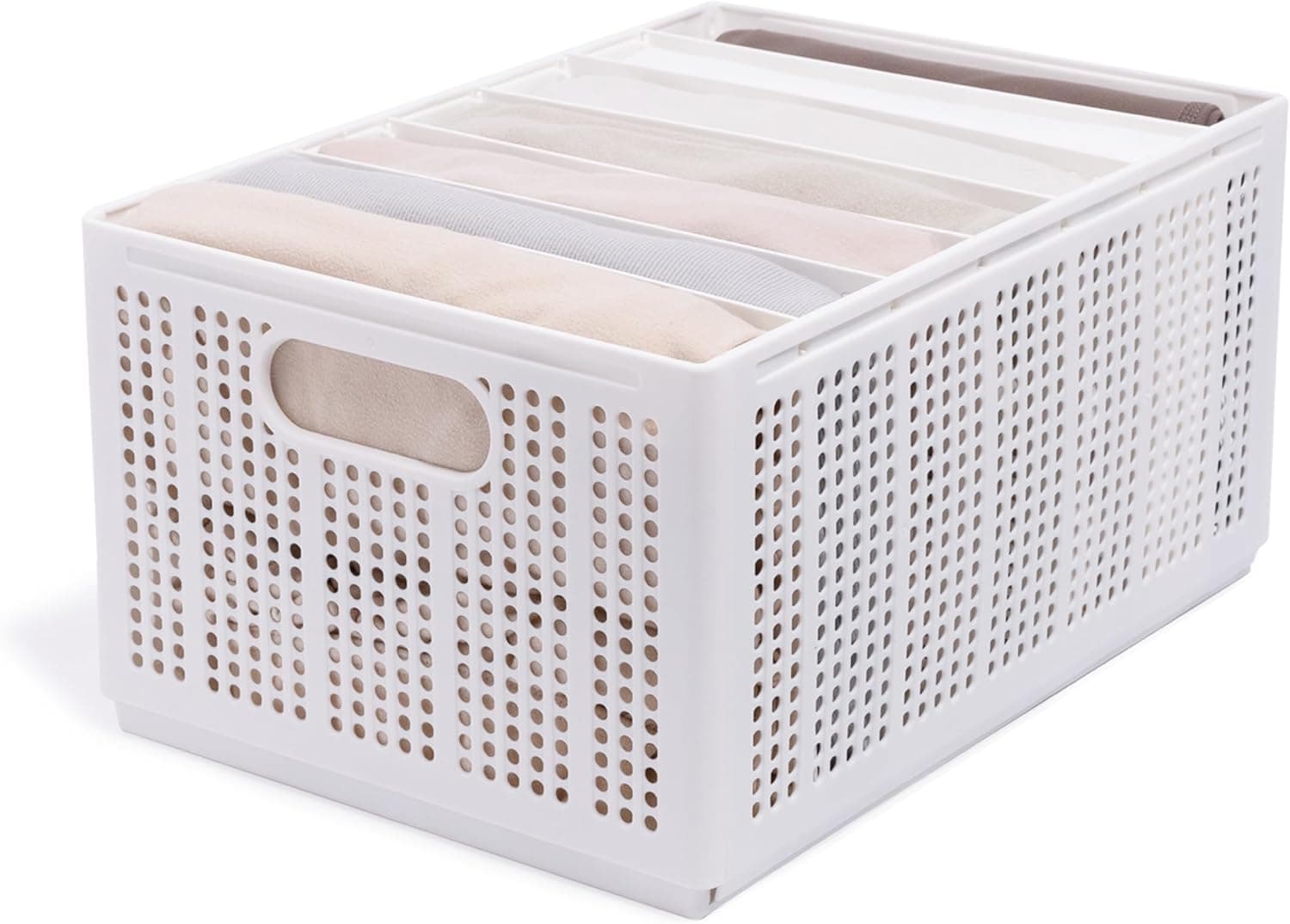 Closet Organizer-Storage Bin Container with Removable Dividers for Wardrobe & Drawers, Clothes Organizer, Office Organization, Pantry Organizer, Sturdy, Stackable & Foldable.