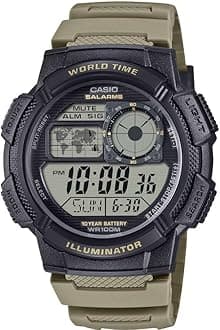 AE-1000W Series | Men’s Digital Watch | Black/Gray | 100M WR | World Time | Multi Time Display | Countdown Timer | Stopwatch | LED Backlight | Auto Calendar | 5 Alarms | 10 Year Battery