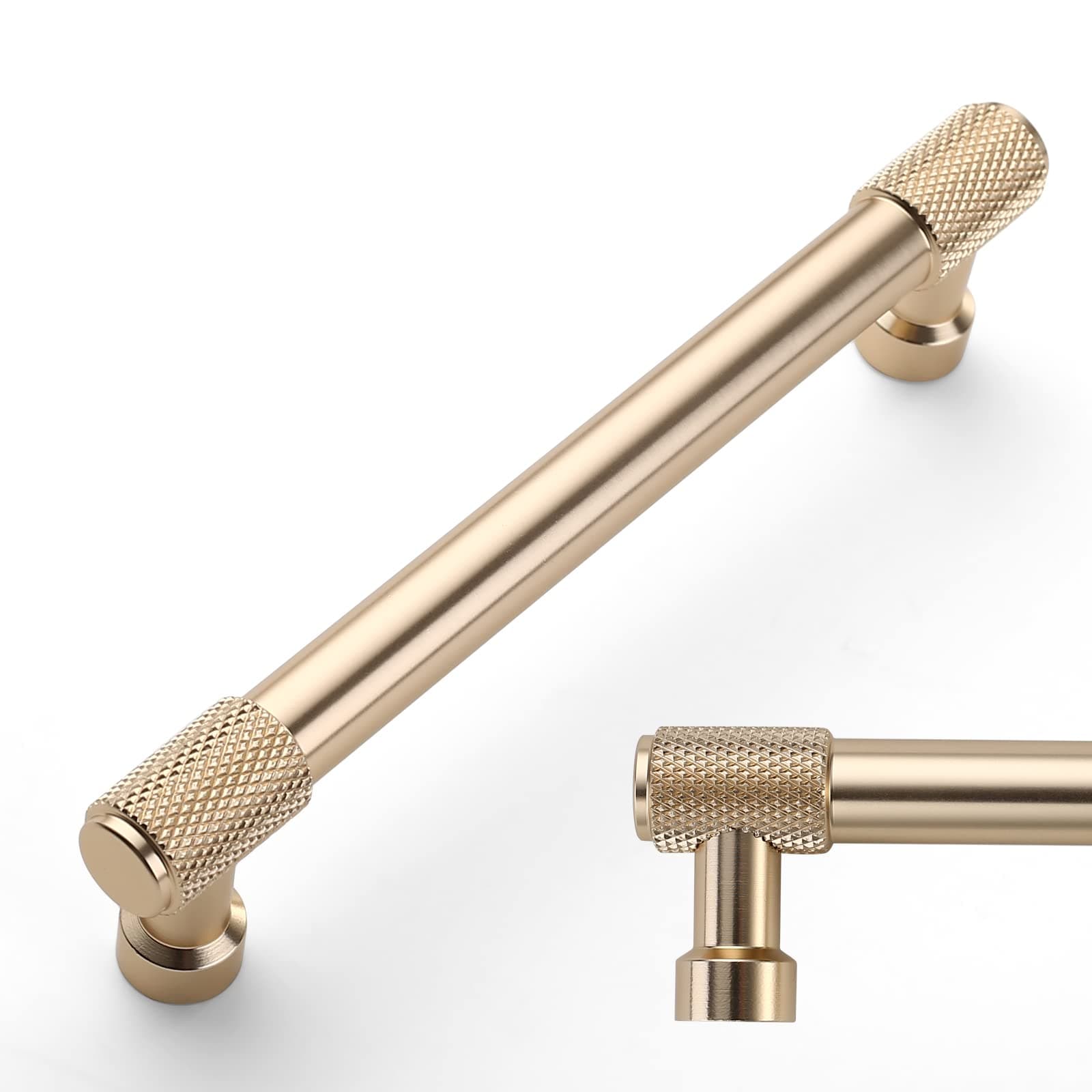 Amerdeco 10 Pack Gold Knurled Cabinet Pulls 5 Inch Hole Center Kitchen Cabinet Handles for Drawer Dresser, Cupboard and Wardrobe ZH0034…