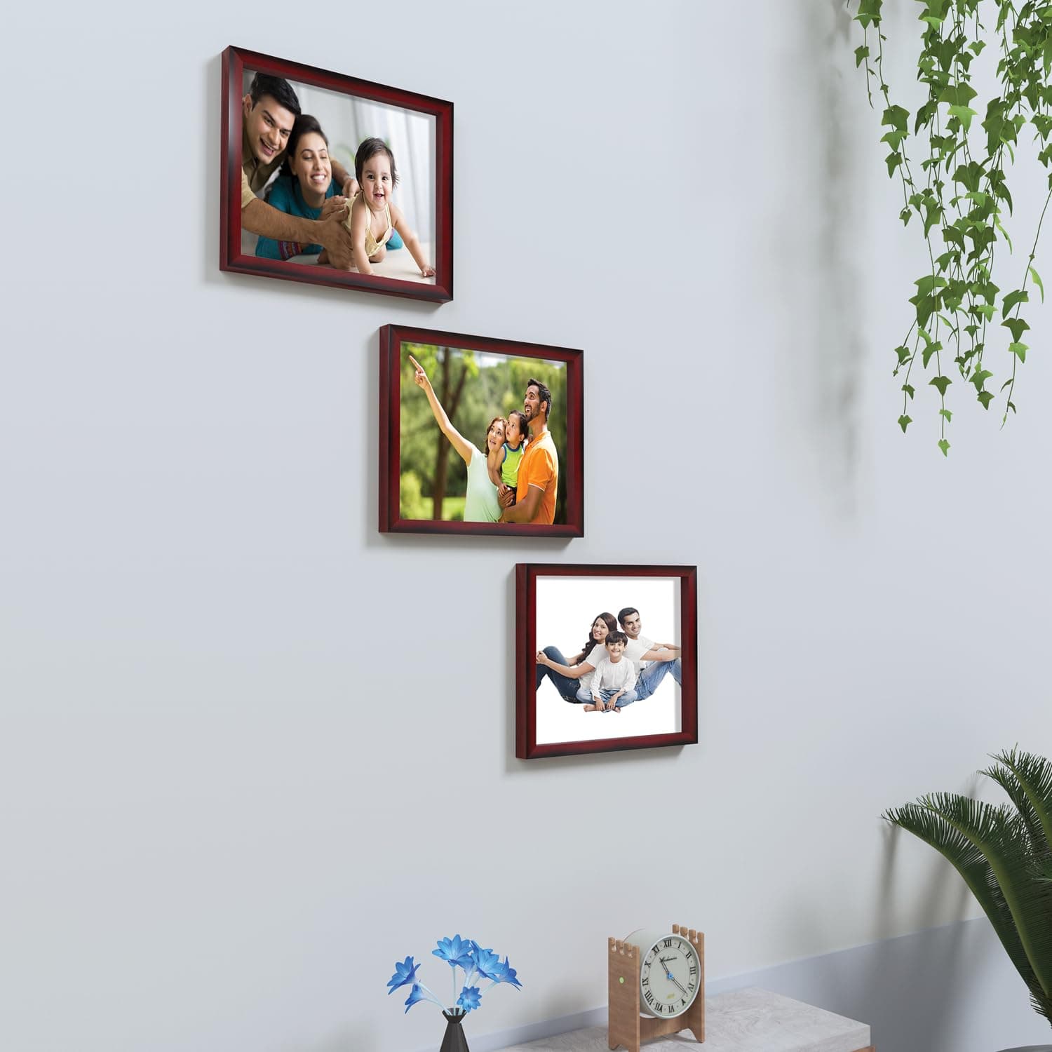 Collage Square Rectangular Photo Frames, Set Of 3, Wall Hanging (3 Pcs - 8X10 Inch), Rosewood Color
