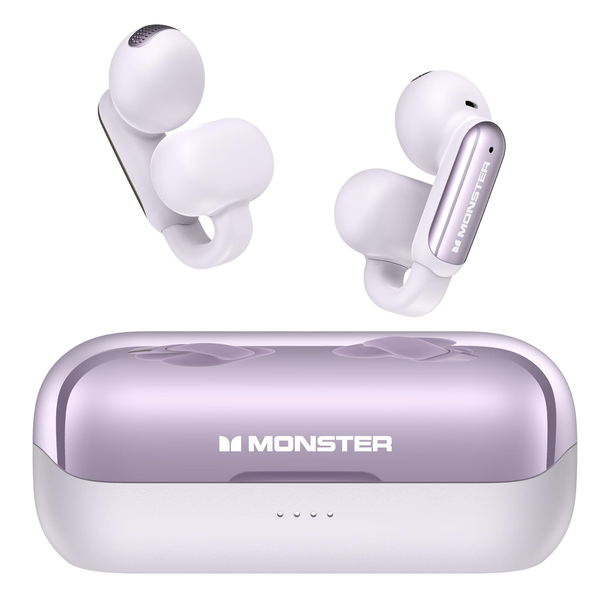 Monster Open AC601 Wireless Earbuds, Crystal Clear Call, USB-C Charging, Bluetooth 5.4 Open Earphones with ENC, IPX5 Waterproof Wireless Clip-on Earbud, 32H Playtime Earbuds (Purple)
