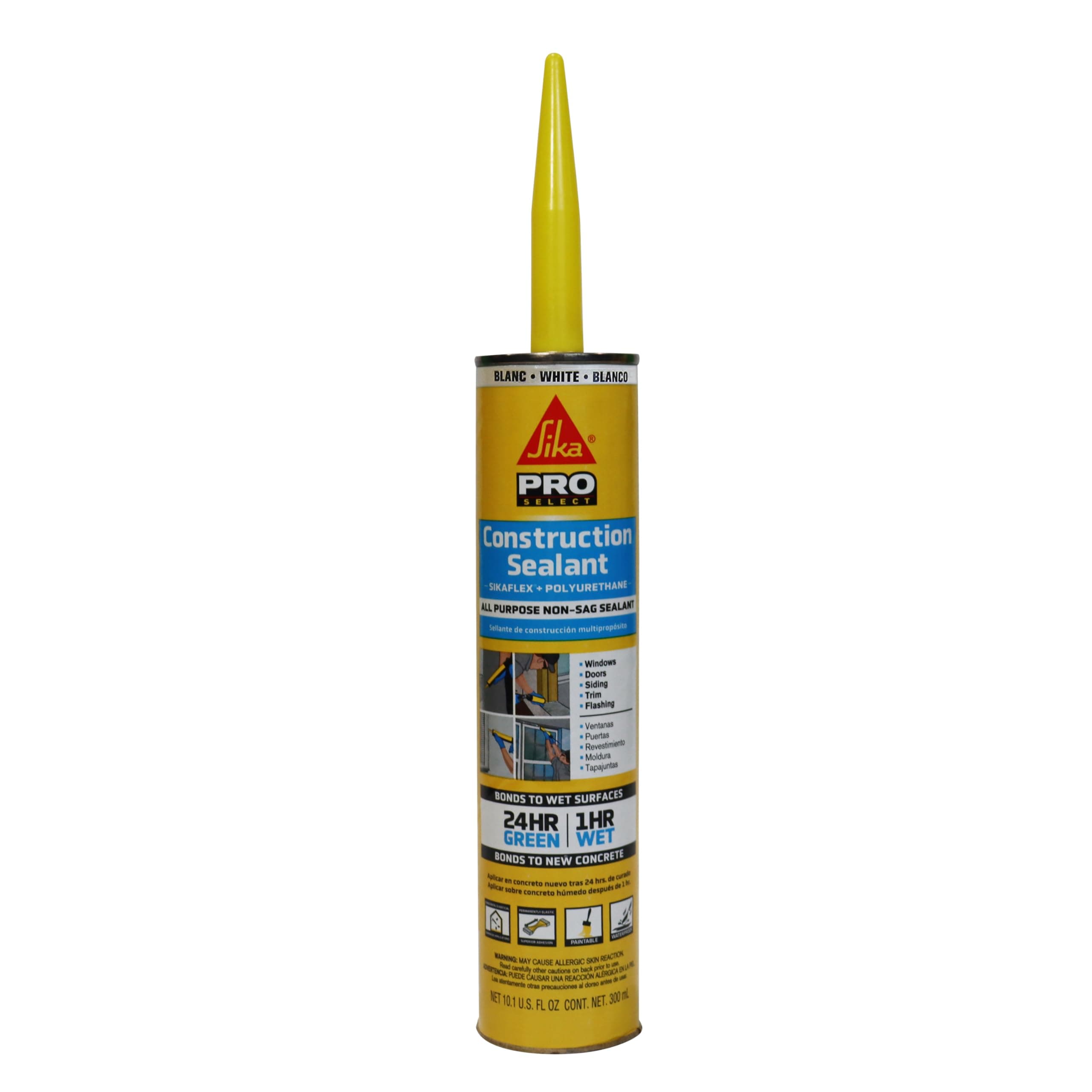 Sikaflex Construction Sealant - White, All-Purpose Polyurethane for Joints 1/2" or Smaller - 10.1 fl. oz - Weatherproof, High Elasticity, Paintable, Strong Adhesion
