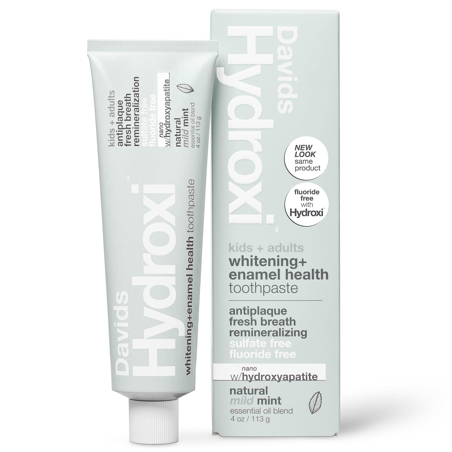 Hydroxi Mild Mint Fluoride Free Nano Hydroxyapatite Toothpaste for Enamel Health & Whitening, Antiplaque, SLS Free, Kid Friendly Gentle Mint Flavor, 4 oz, Made in USA