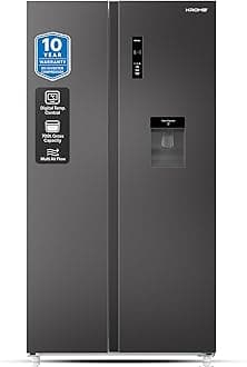 KROME 700Liters Gross Side by Side Refrigerator with Water Dispenser,Multi Air Flow,LED Display,Inverter Compressor,Door Alarm,No Frost,Twist Ice Maker,Black, 10 Year Compressor Warranty-KR-SBS 700WIM