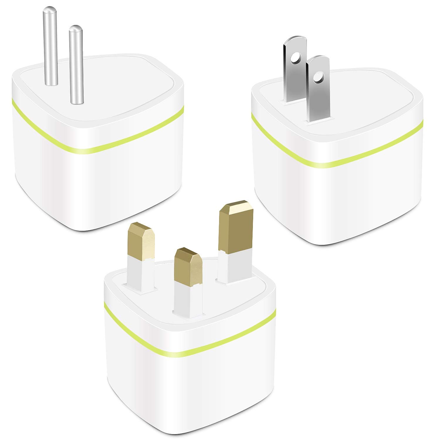 Travel Power Plug Adapter, USA, UK, EU Standard Plug, Type A, Type G, Type C Plug Adapter, Universal & Grounded, CE Certificated, 3 Pack