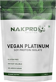 NAKPRO VEGAN SOY PROTEIN ISOLATE 90% | 27.4g Protein, 4.7g BCAA | Vegan Plant Based Protein for Muscle Growth | Raw, Natural Protein for Men, Women & Athletes | 1 Kg Unflavoured (30 Servings)