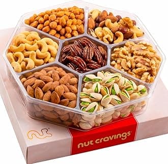 NUT CRAVINGS - Easter Mixed Nuts Gift Basket in Red Gold Box (7 Assortments, 2 LB) Treats for Adults, Food Arrangement, Healthy Snack Care Package, Kosher