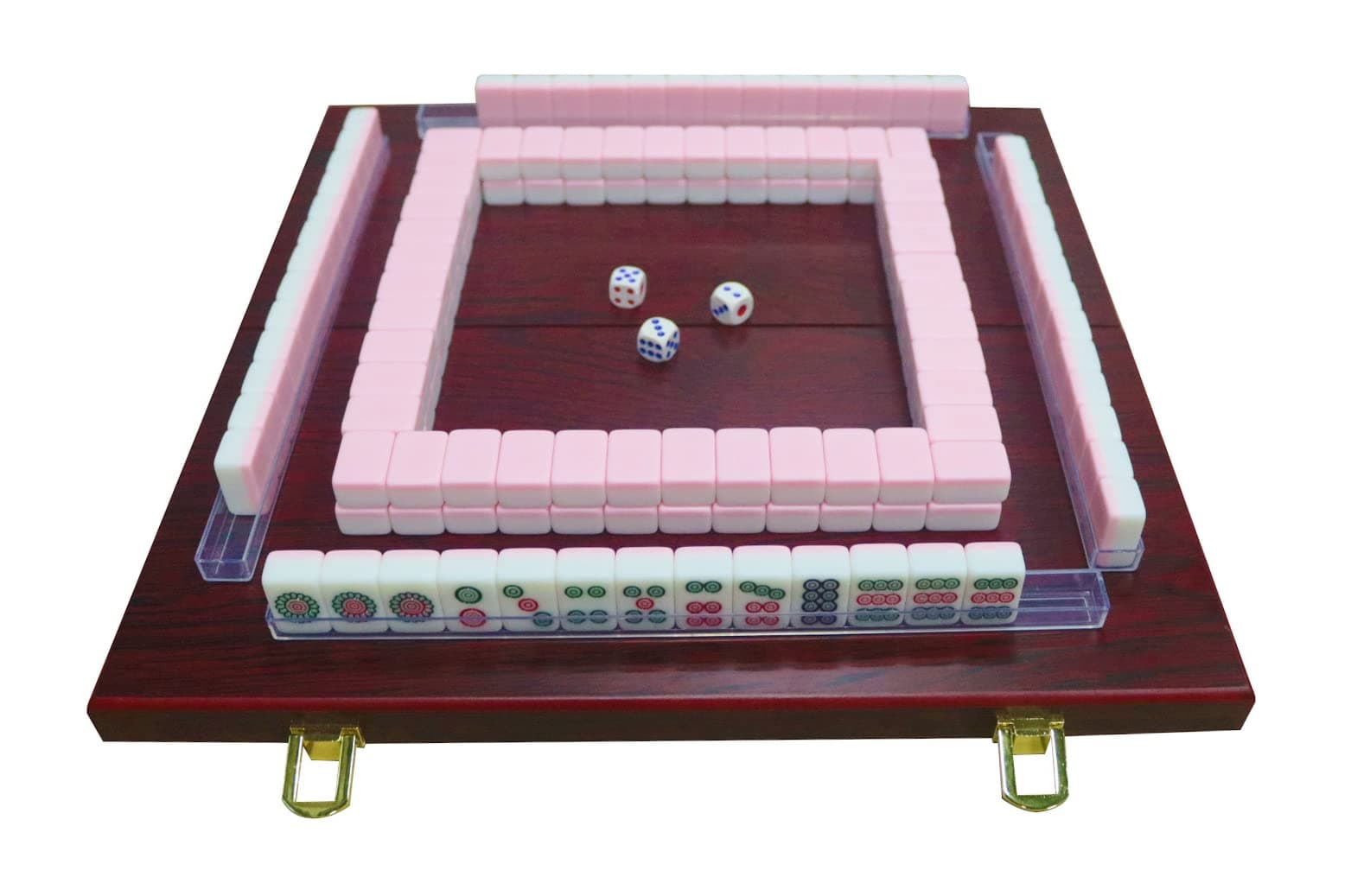 Miniature Chinese Mahjong Game Set with Foldable Table 144 Mini-Tiles, Case, and Accessories, Travel Set (Pink, 22MM)