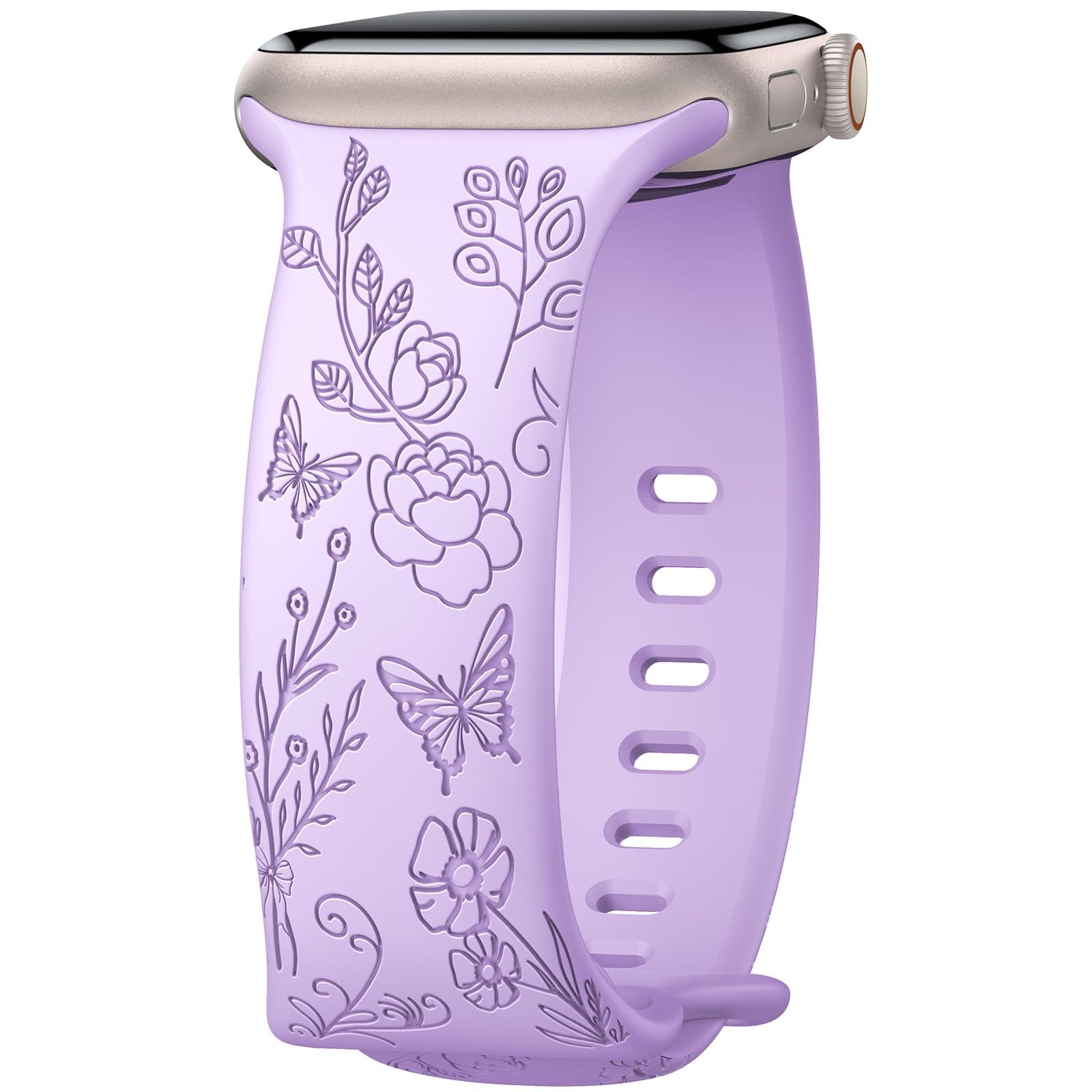 Higgs Flower Engraving Replacement Strap Compatible with Apple Watch Strap 41 mm 40 mm 38 mm 44 mm 45 mm 49 mm 42 mm Women Men Soft Silicone Sports Bracelets for iWatch Series Ultra 8 SE 7 6 5 4 3 2 1