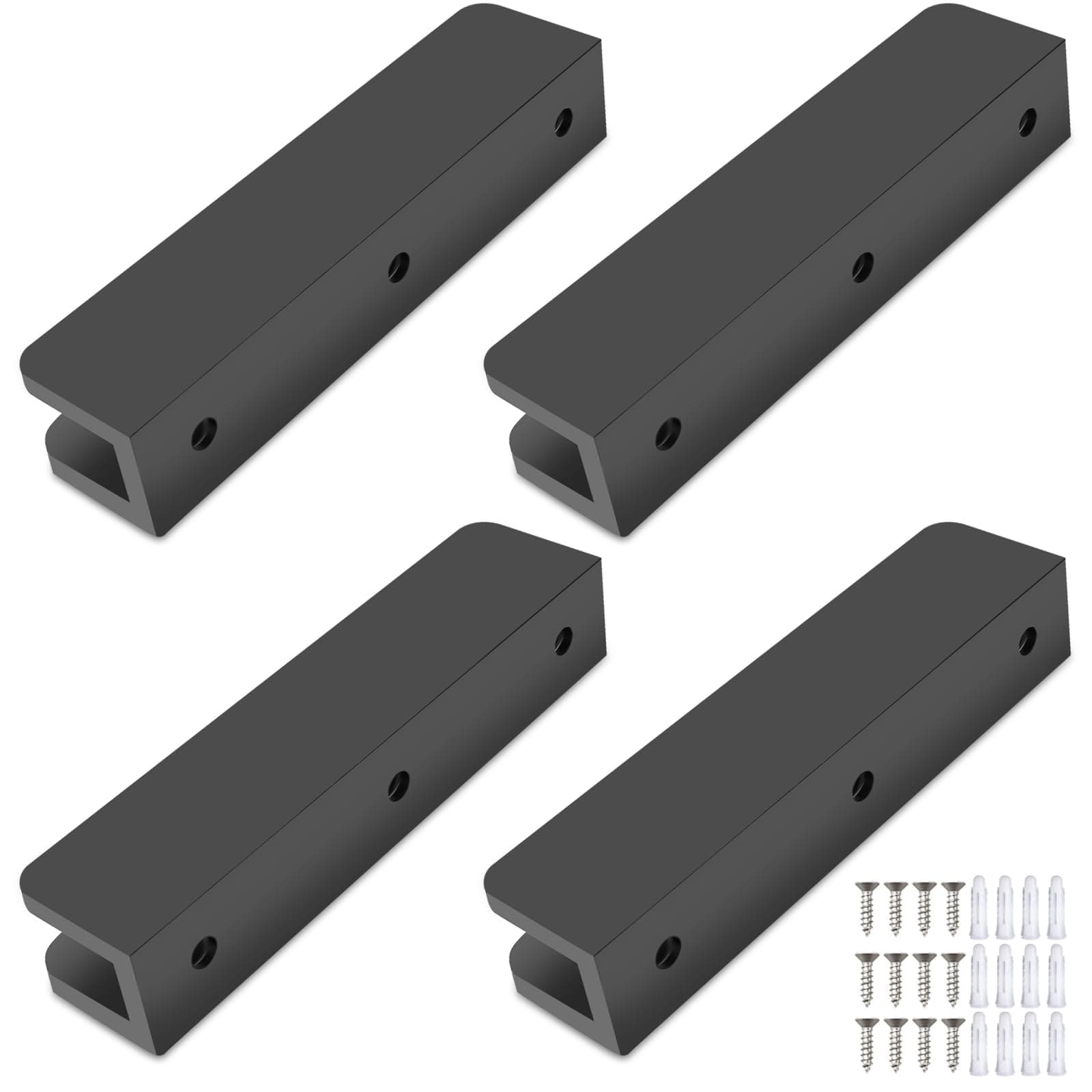 Solid Brass Glass Shelf Bracket With 3 Screw Holes, Adjustable Shower Clip Heavy Duty for 6mm-10mm Glass (Pack of 4, Matte Black)