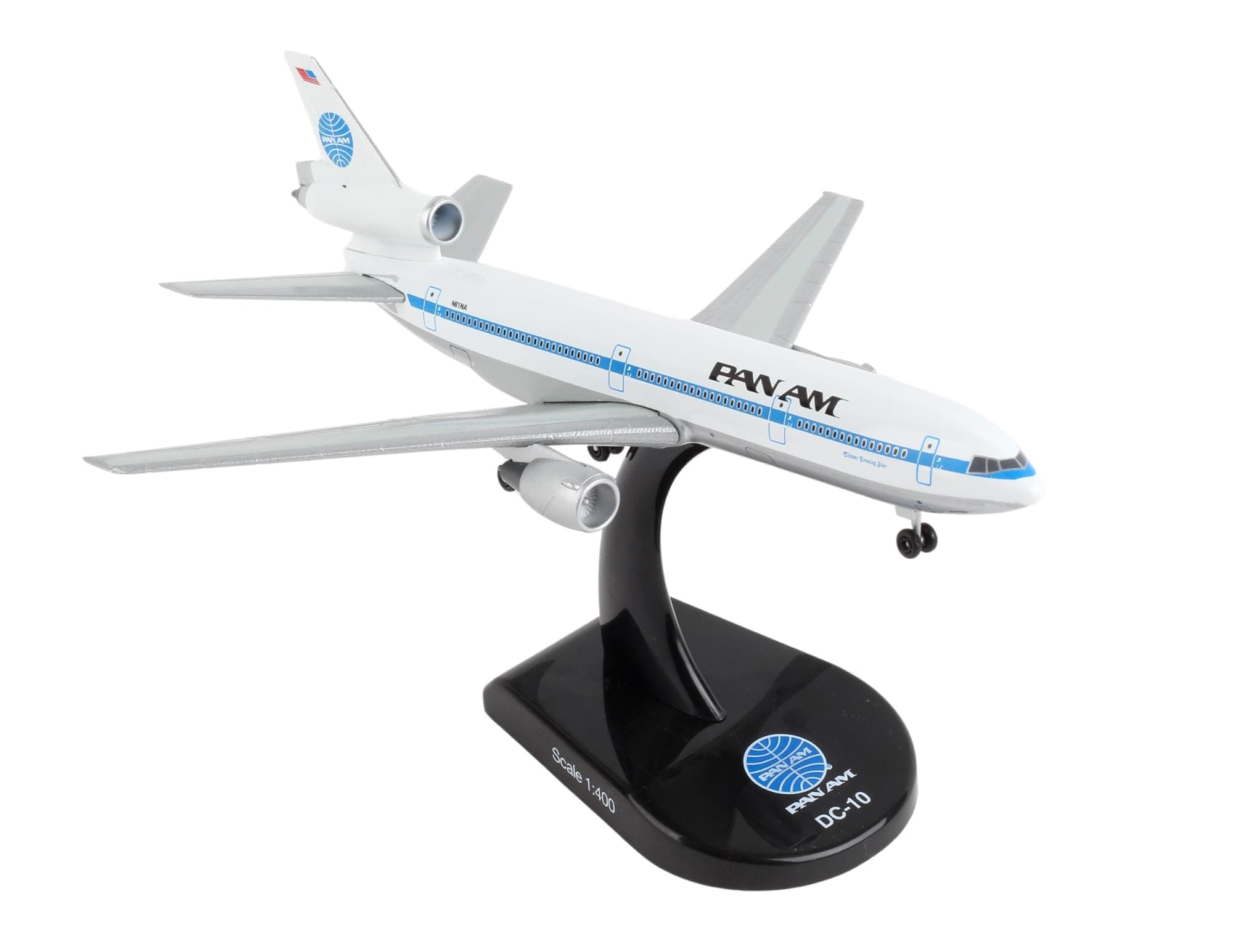 Daron Pan Am DC-10 1/400 Die-Cast Collectible Airplane Model with Display Stand – Perfect for Ages 14+