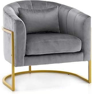 OmySalon Manicure Chair Velvet Vanity Chair, Gold Morden Metal Support w/Comfotable Armrest Pillow for Beauty Nail Salon Bedroom Living Room Office, 28.9''D x 25.9''W x 28.7''H(Grey)