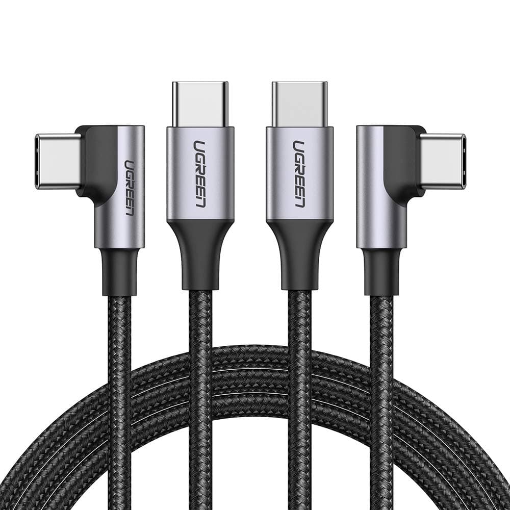 UGREEN USB C to USB C Charger Cable 60W 2 Pack 1M+2M 90 Degree Power Delivery Cable Type C Right Angle Compatible with Galaxy S22 S21 A12 Note20, Mi 11, Pixel 6 5, MacBook Pro XPS 17 PS5 Controller