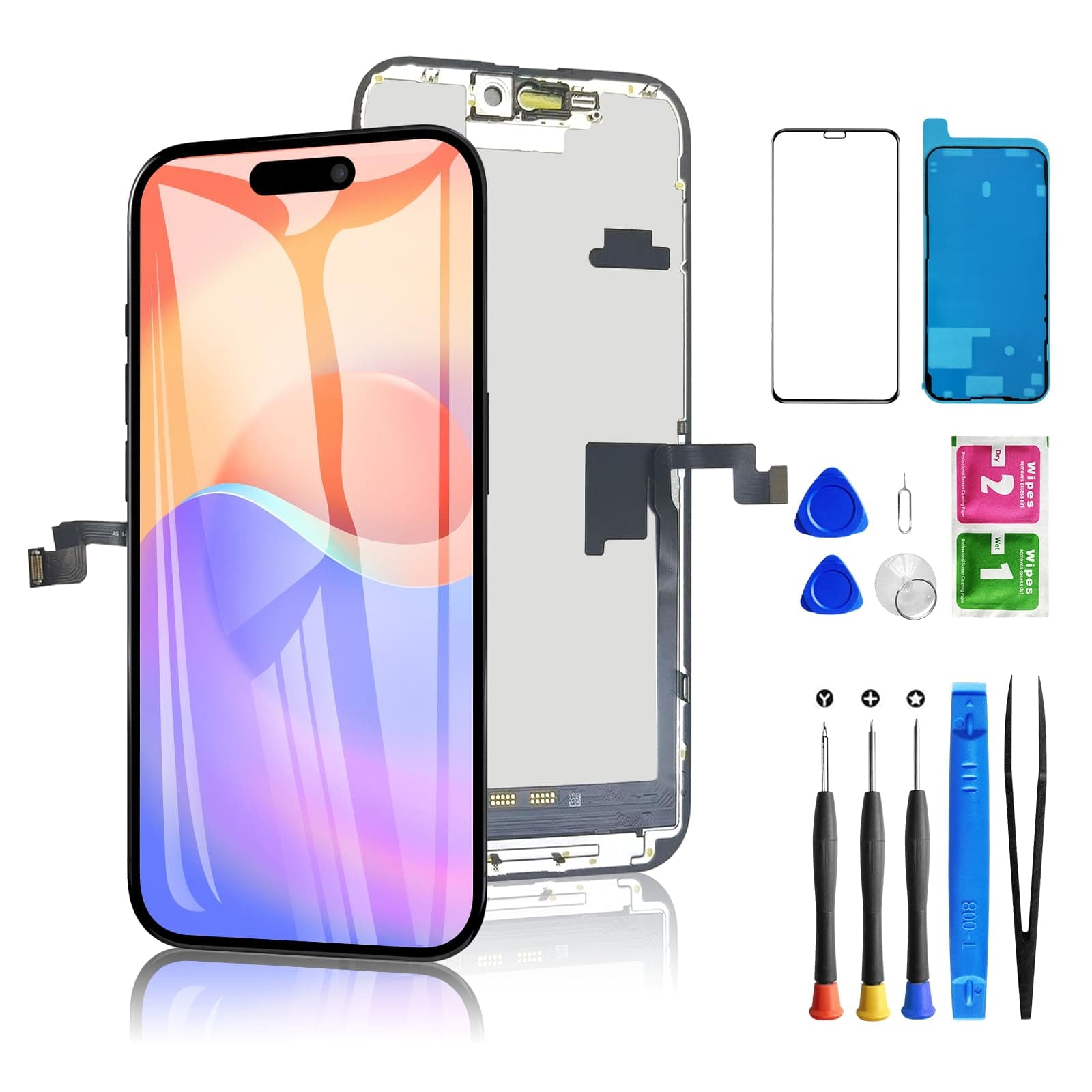 for iPhone 16 Pro Max Screen Replacement, 6.9 inch LCD Display 3D Touch Full HD Digitizer Frame Assembly, Compatible with A3296,A3084,A3295,A3297 Models, Repair Kit + Screen Tempered Protector