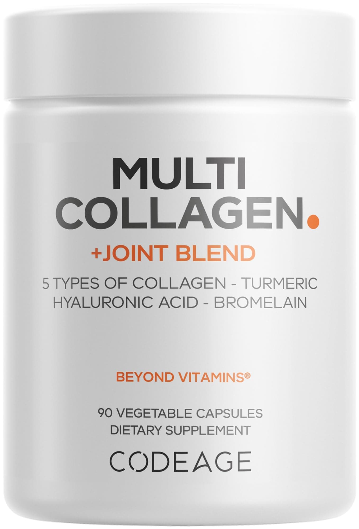Codeage Multi Collagen Protein + Joint Blend Supplement, Hyaluronic Acid, Bromelain, Turmeric, Ginger, Boswellia, Astaxanthin - Hydrolyzed Bovine Collagen - 5 Collagen Types - Non-GMO - 90 Capsules