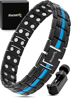 MagnetRX® Ultra Strength Magnetic Bracelet - Effective Titanium Magnetic Bracelets for Men - Adjustable Length with Sizing Tool for Perfect Fit (Blue Line)