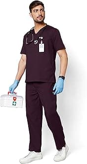 Active Men's 5-Pocket Scrub Suit | Set of Top & Bottom | Half Sleeves | V Neck | Breathable Fabric | Comfortable | Durable | Uniform for Doctors, Nurses and Dentists