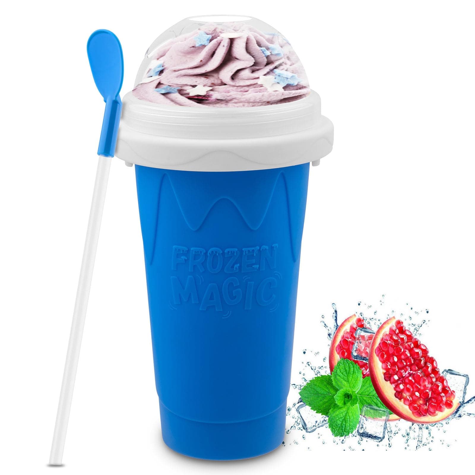 AWH Slushie Maker Cup - DIY Magic Slushy Maker Squeeze Cup for Homemade Milk Shake Ice Cream Maker, Portable Smoothie Squeeze Cup for Juices and Milk, Birthday Gifts for Friends&Family (Blue)