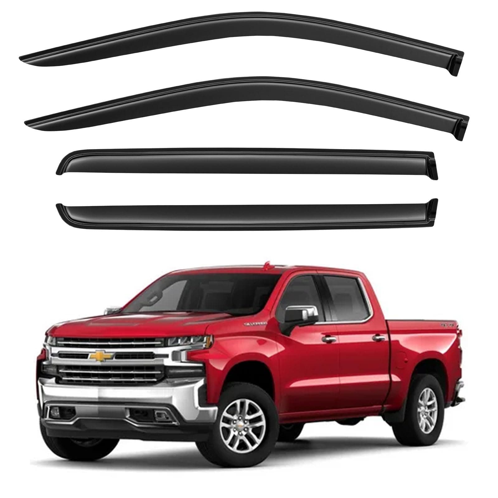 Window Visors Rain Guards for 2019-2026 Chevy Silverado/GMC Sierra 1500 Crew Cab, Out-Channel Window Vent Wind Deflectors Visors Shades for 20-26 Silverado/Sierra 2500HD 3500HD Crew Cab