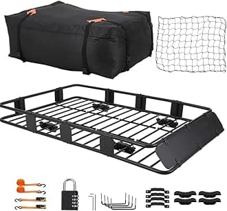 Roof Rack Basket with Waterproof Roof Top Cargo Carriers,SUV Roof Rack 64" x 39" to 48"x 39" Cargo Racks w/Net & Ratchet Straps