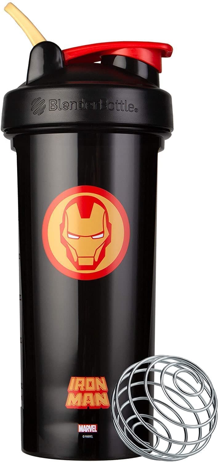 BlenderBottle Marvel Comics Pro Series Shaker Bottle, 28-Ounce, Iron Man Head