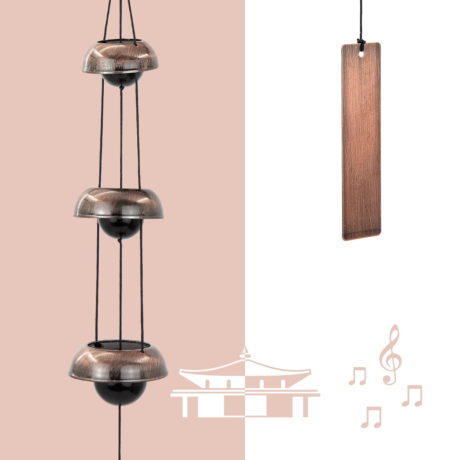 Copper Wind Chimes, Temple Wind Chime,Feng Shui Wind Chimes for Home Yard Outdoor Decoration