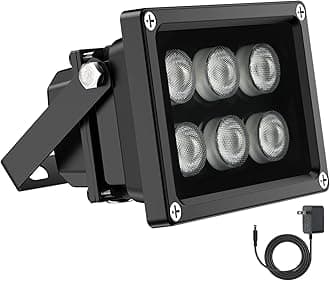 Univivi Infrared Illuminator, 850nm 6 LEDs 90 Degree Wide Angle IR Illuminator for Night Vision, Waterproof LED Infrared Light for CCTV Security Camera, with Power Adapter, Black