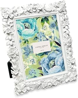 5x7 White Floral Textured Hand-Crafted Resin Picture Frame with Easel, for Tabletop & Wall Display, Decorative Floral Design Home Décor, Photo Gallery, Art & More (5x7, White)