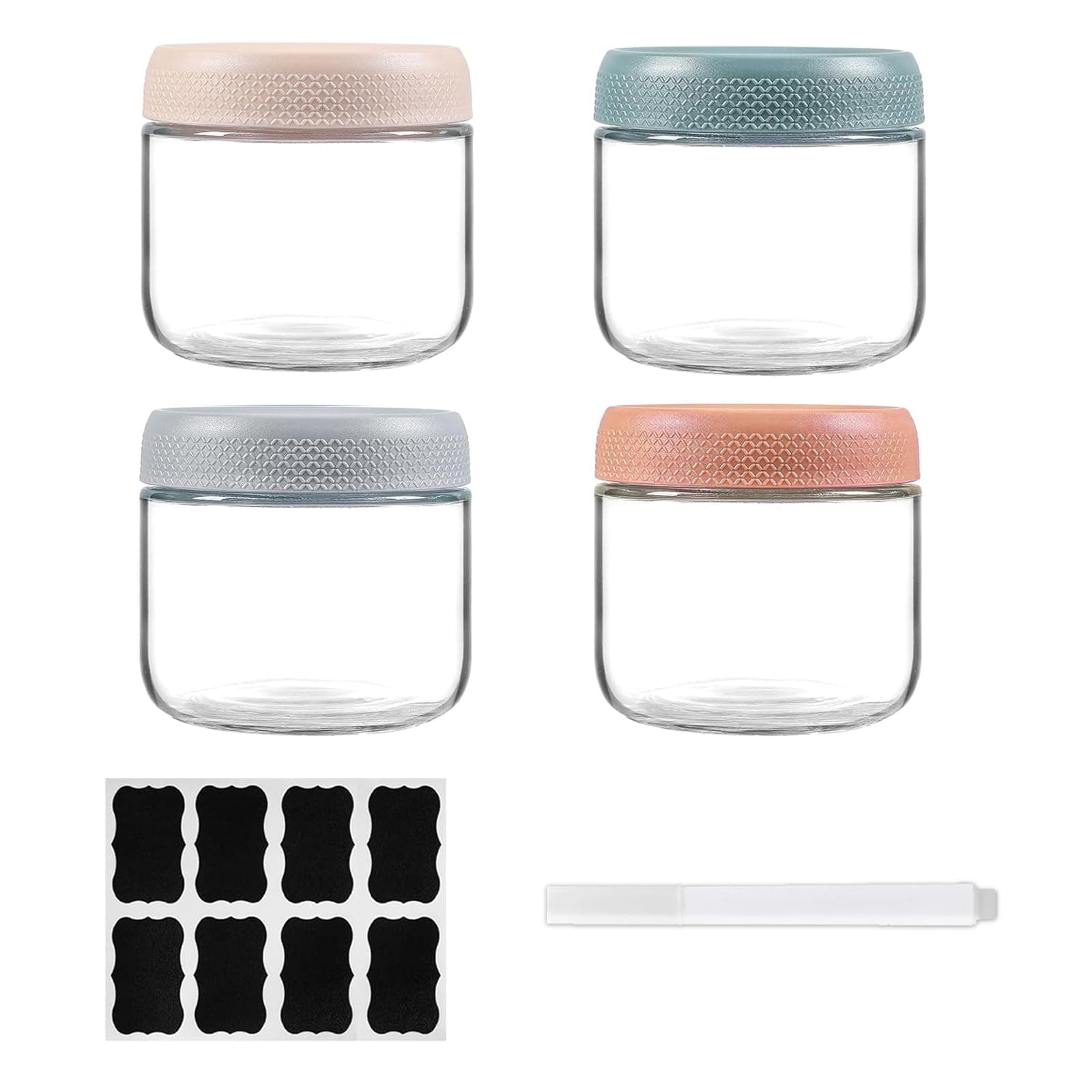 4 pack 10oz Overnight Oats Containers with Lids, Glass jars with Airtight Lids, Wide mouth Mason Salad jars, Glass Food Storage Containers for Snacks Yogurt Spice Sugar