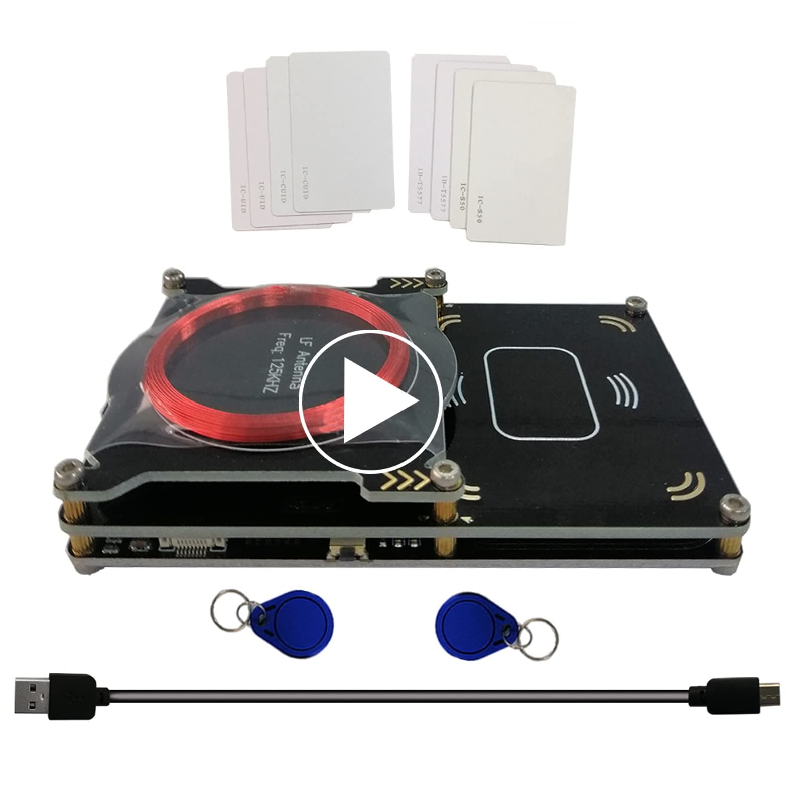 Upgraded 512k Proxmark3 Easy V3.0 RDV4 Memory ID M1 IC Built-in RFID Card Reader Integrated Antenna Decryptor Decoder 10 IC ID Cards HF LF Frequency