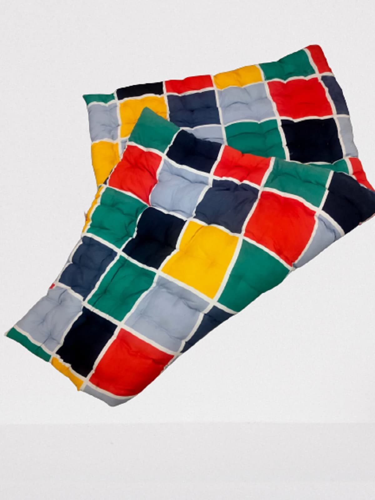 Cotton Check Printed Foldable Light Weight Single Bed Quilt Mattress | Gadda (3D Design Printed, 1 Sleeping Capacity, 3 x 6 ft or 72 x 36 Inches) (Colored Check, CP01)