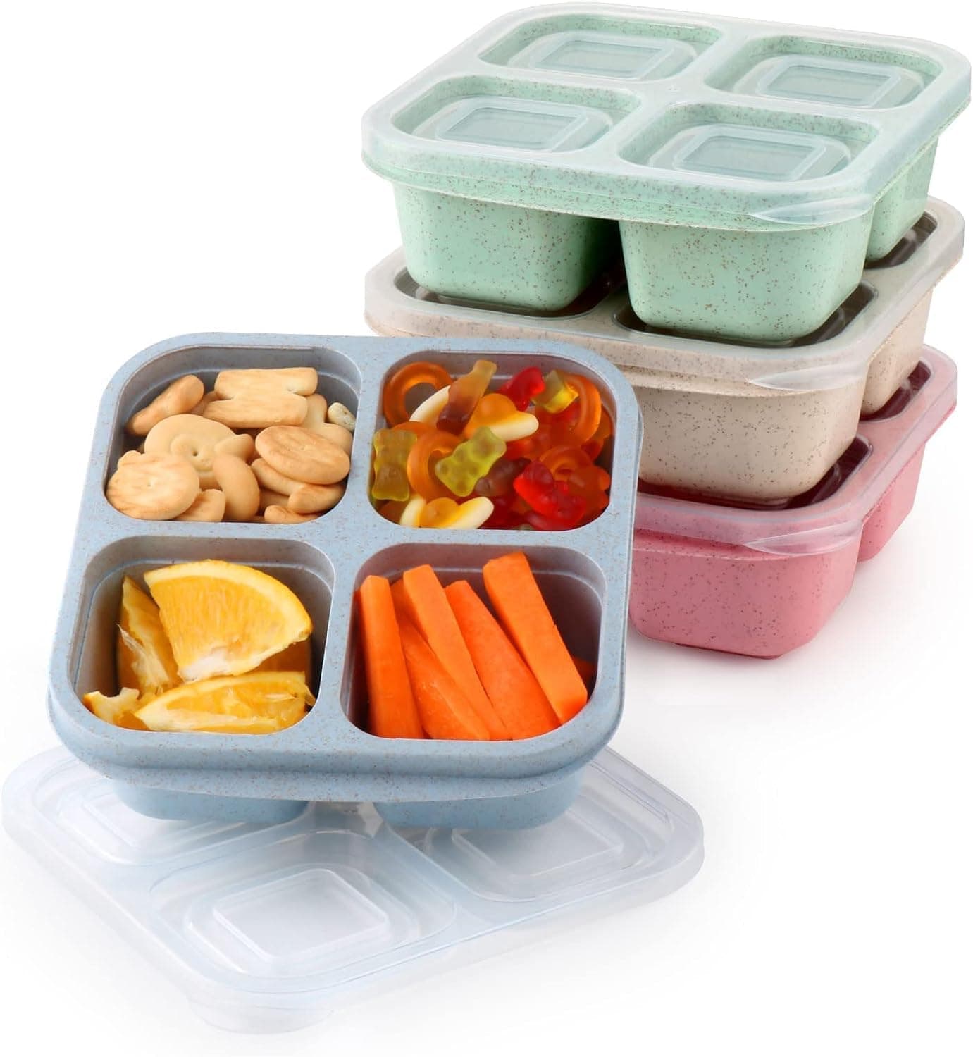 4 Compartments Snack Container，Snack Boxes Pcs，Reusable Bento Box Food Fruit Storage Case For Adults Kids Travel,School And Work