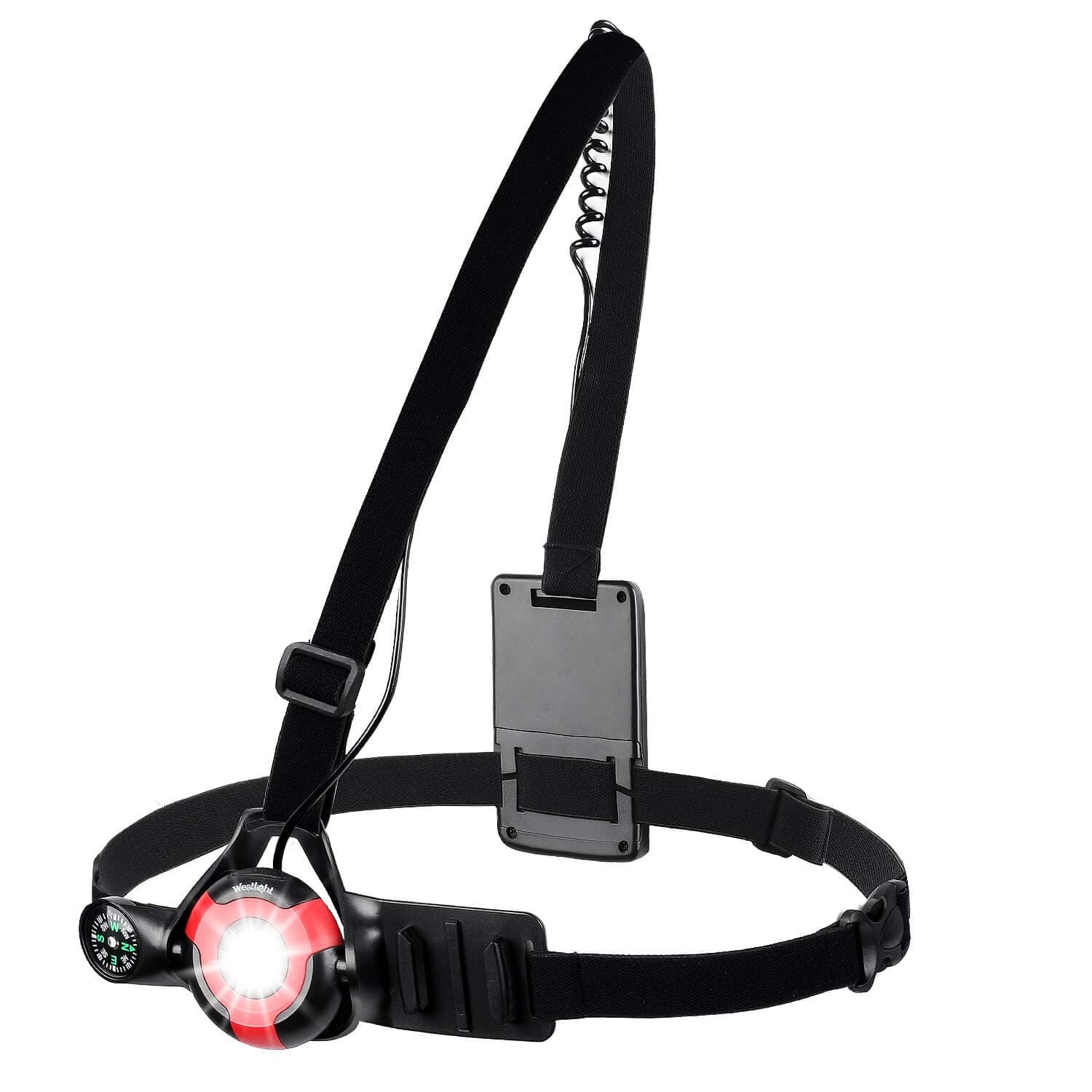 WESTLIGHT Running Chest Light Night Runners, Updated 90° Adjustable USB Rechargeable Sports Lamp, 500 Lumen 3 Lighting Modes Torch with Compass User for Gopro Action Camera, Jogging, Walking