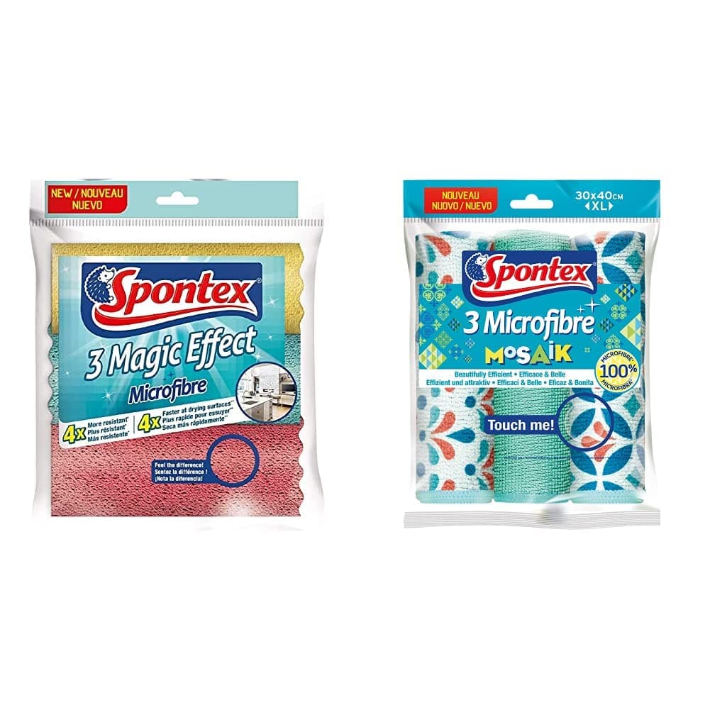 Magic Effect Microfibre Cloths, Pack of 3 & Mosaik Microfibre Cloths 3pk