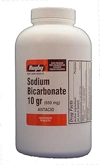 Rugby Sodium Bicarb 10 g Tab – Sodium Bicarbonate 650 mg, White, 1000 Tablets (UPC 305361047108)