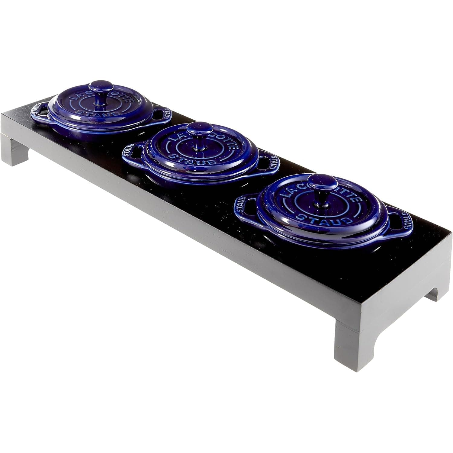 STAUBCeramic 3-pc Mini Round Cocotte Set with Stand - Dark Blue