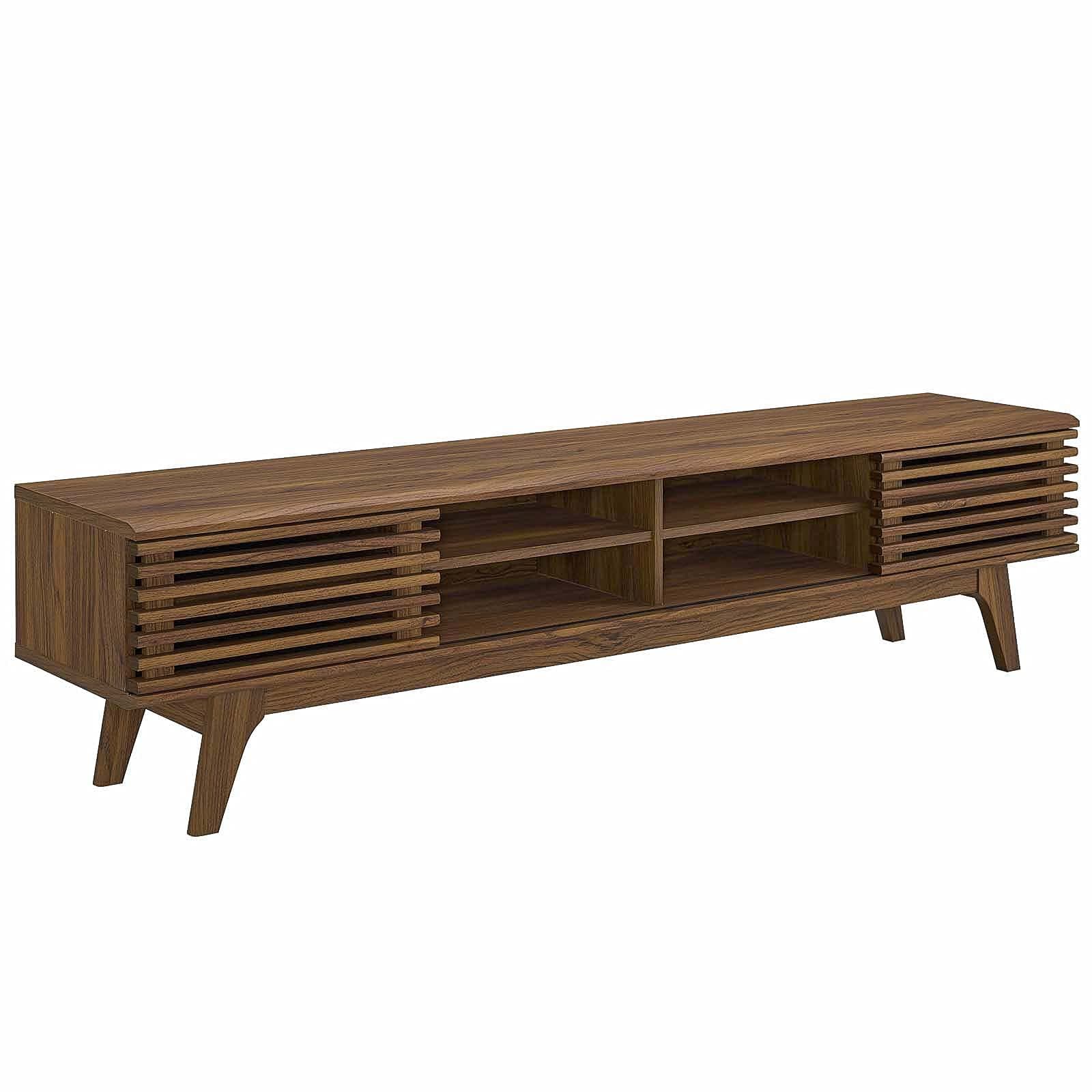 Render 70" Mid-Century Modern Low Profile Media Console Entertainment TV Stand in Walnut Walnut