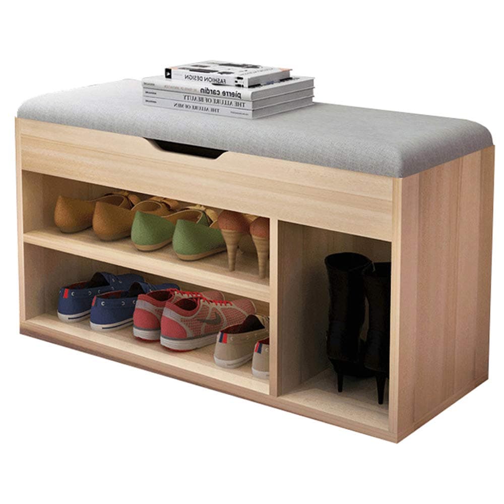 Shoe Rack Bench Double-Layer Storage Cabinet,Shoe Organizer,Storage Shelf,Holds Up to 150KG,Ideal for Entryway Hallway Bathroom Living Room and Corridor (80cm, Sakura Maple Wood Gray B)