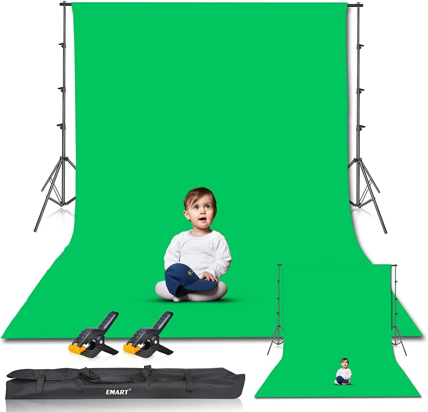 EMART Green Screen Background with Stand, 8.5x10ft(2.6x3m) Photography Backdrop Kit with 10x12ft(3x3.6m) Greenscreen for Portrait, Video, Shooting, Photo Studio