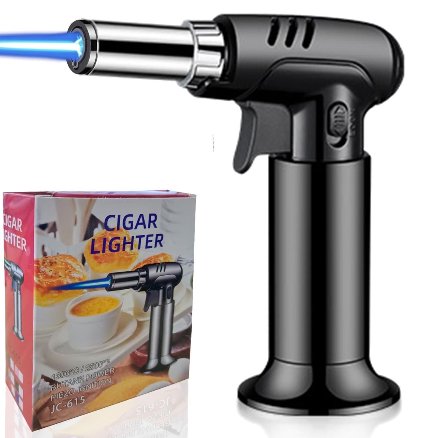 Butane Torch Lighter,Kitchen Cooking Culinary Chef Blow Torch Flame Torch Adjustable Flame Gas Torch for Cooking BBQ Baking Brulee Creme DIY Crafts Soldering (Butane Gas Not Included) (Black)