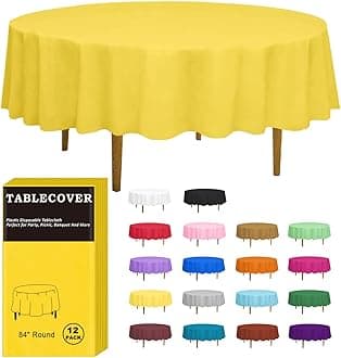 D&Z Plastic Tablecloth Disposable, 12 Pack Yellow Table Cloth Individually Wrapped for Indoor&Outdoor, On-The-Go 84” Table Cover for Round Table Ideal for Party, Birthday, Wedding and Dinner