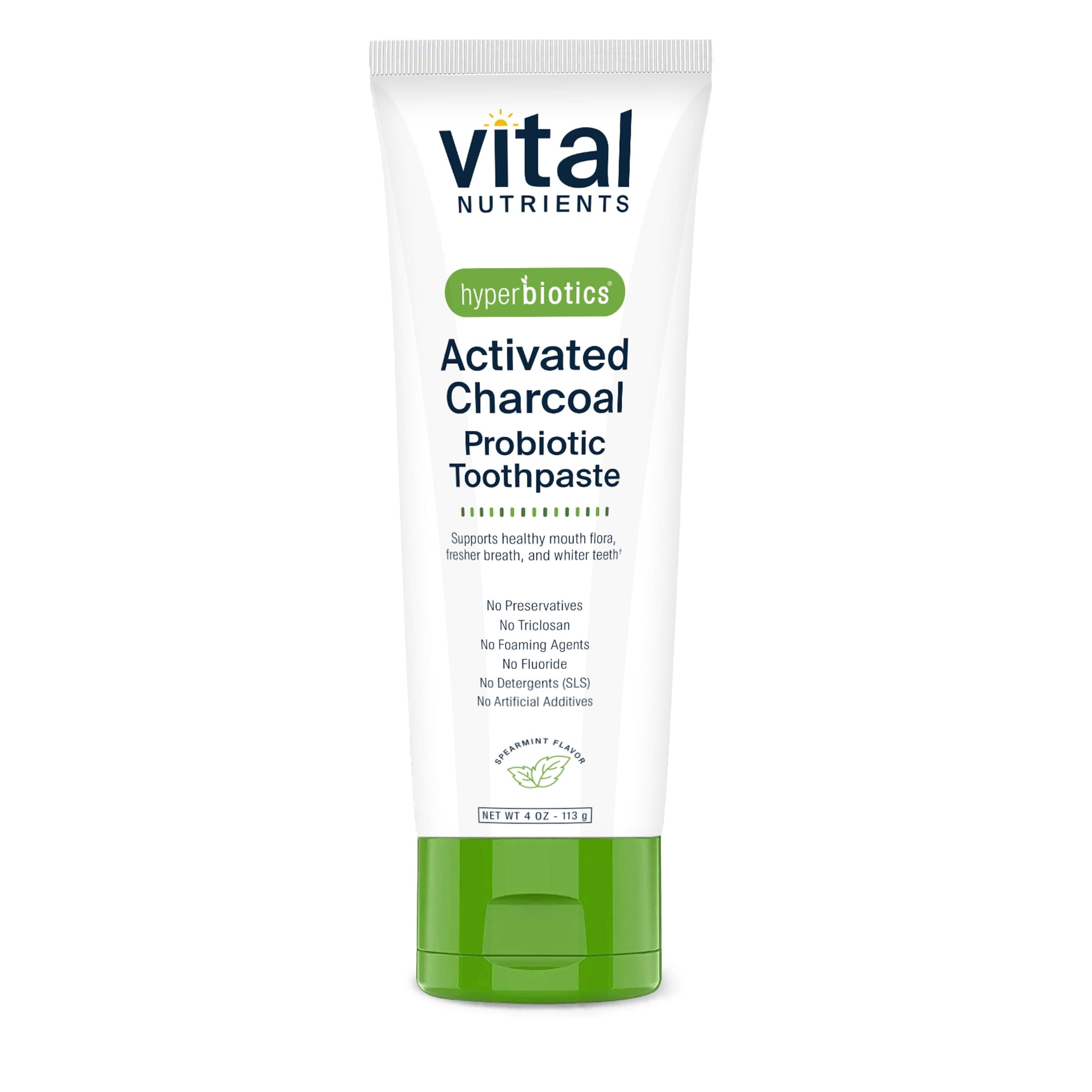 Vital Nutrients Hyperbiotics Activated Charcoal Probiotic Toothpaste | Fluoride Free Toothpaste with Oral Probiotics | Supports Healthy Mouth Flora, Fresher Breath, Teeth Whitening* | Vegan | 4 oz