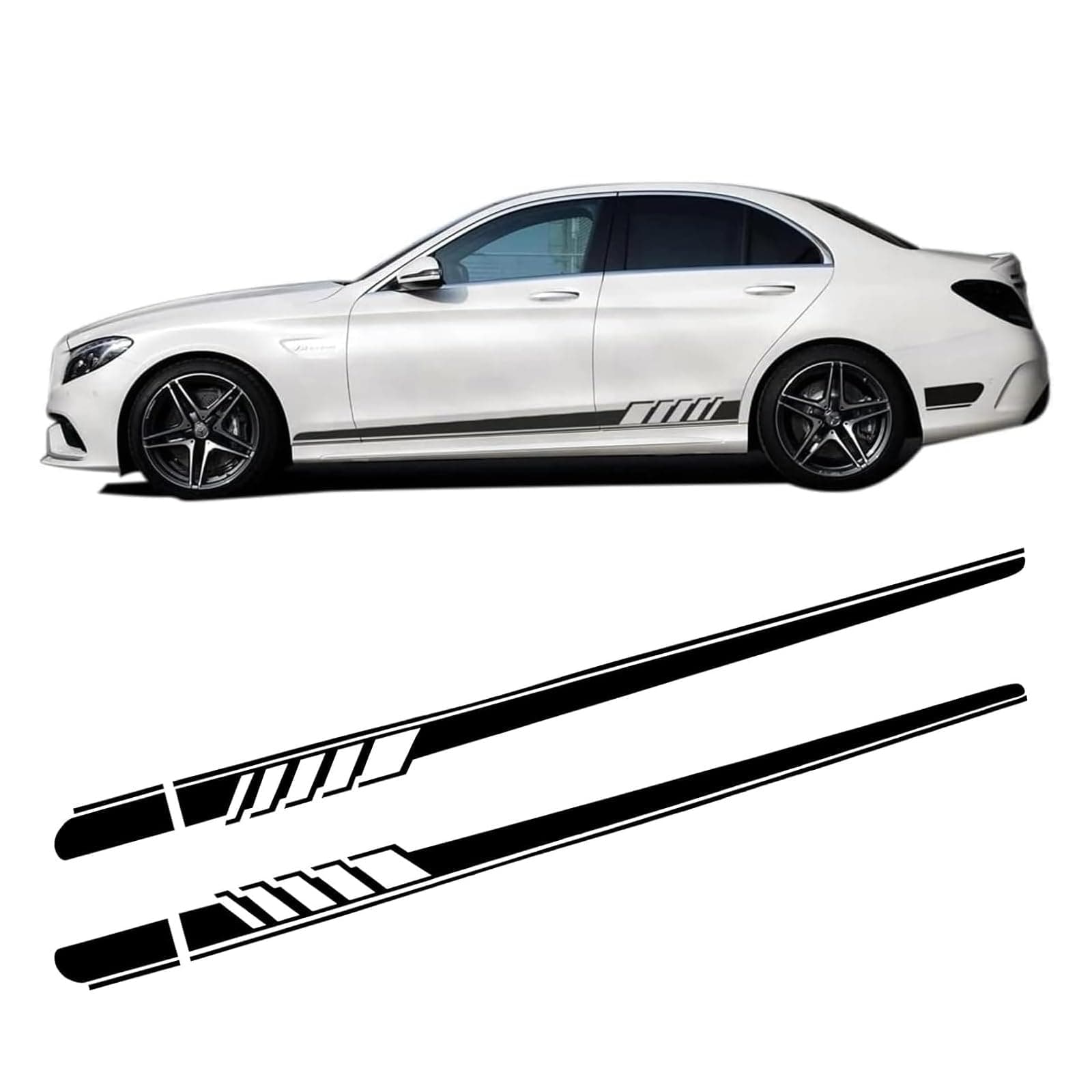 2 PCS Racing Stripes Side Body Decals, 7.38ft Personalized Sports Side Skirt Decals, Waterproof Long Stripes Side Skirt Stickers, Universal Decorative Accessories for Most Cars (Black)