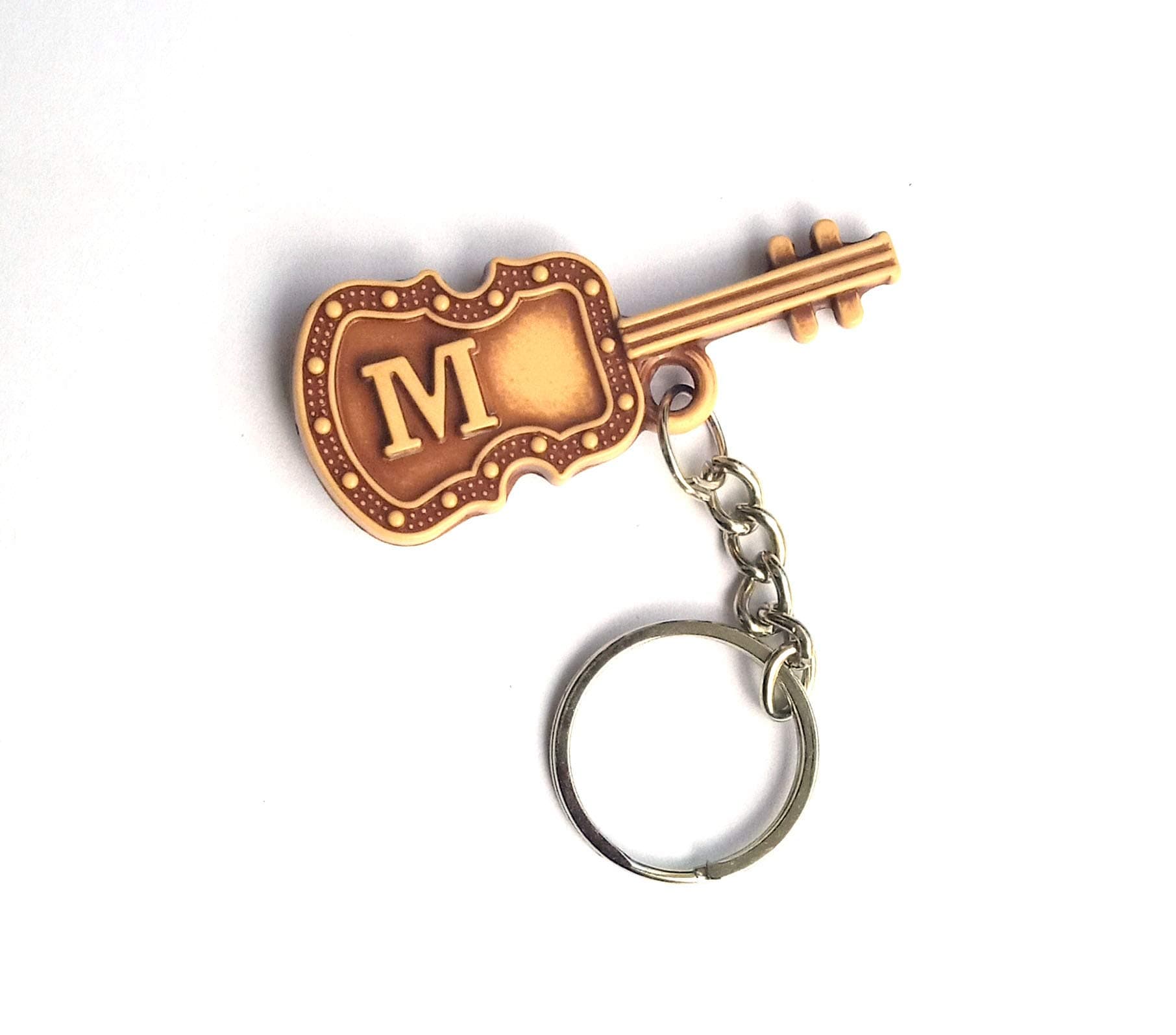 Blue Hut Guitar Shape with M Letter Plastic Key Chain (9 X 6 cm)(Medium)(Brown Colour)