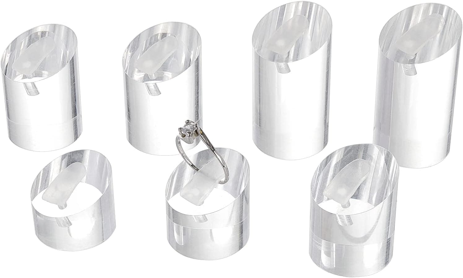 7 Pcs Clear Acrylic Ring Display Stand Column Ring Display Holder Ring Showcase Display Holder Jewelry Organizer for Trade Show Exhibit, Diameter 25MM,(7 Heights,20~47MM)