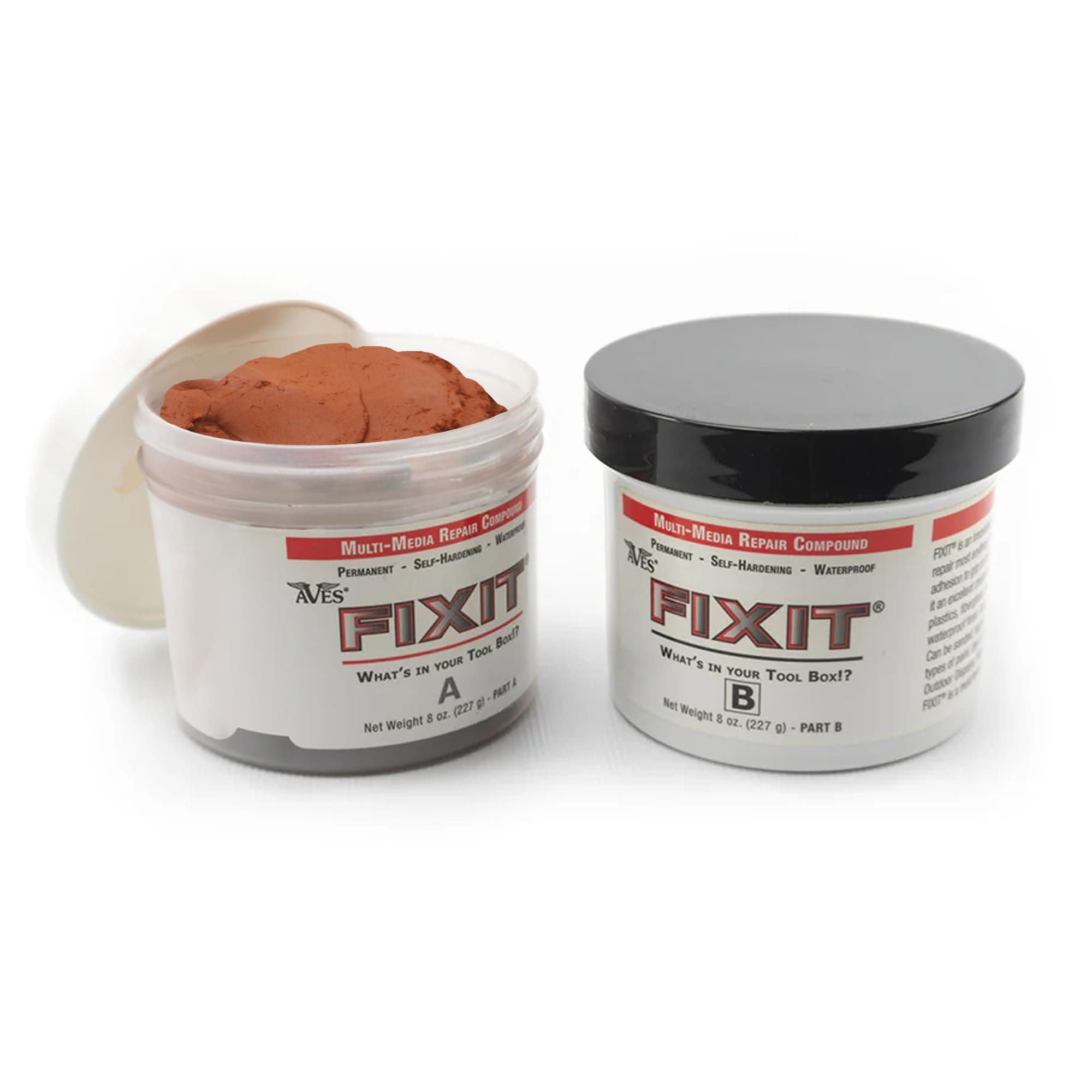 FIXIT Multi-Media Repair Compound - 2 Part Modeling Compound (A & B) - 1 Pound, Durable & Waterproof Self Hardening Clay for Patching, Sealing, Filling, and Repairing - Terracotta