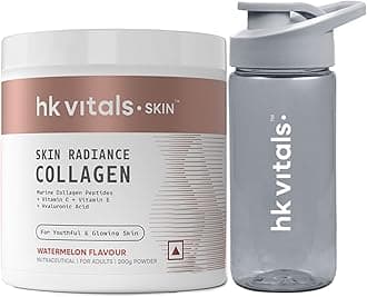 Skin Radiance Marine Collagen Supplement (Watermelon, 200g) & Sipper Bottle (Grey, 300ml) | With Vitamin C & E | For Healthy Skin, Hair & Nails