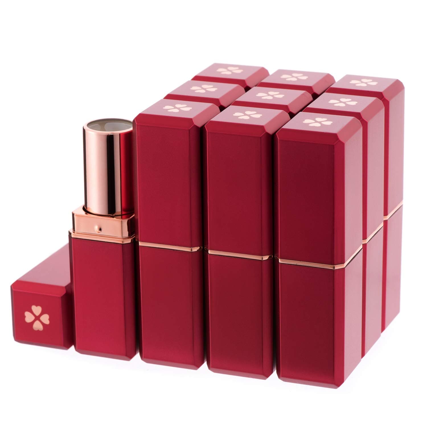 Allwon 10Pcs Red Empty Lipstick Tubes DIY Lip Balm Container (Square Tube)