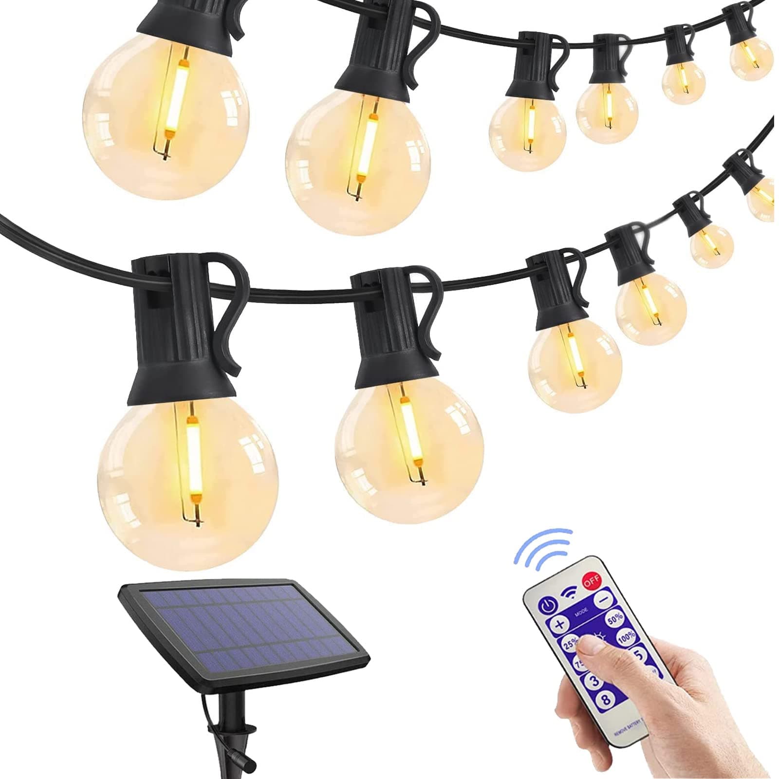 Solar String Lights Outdoor, Warm White Decoration Light with 25 Bulbs Solar Hanging Decorative Lights, 4400mAh Flashing LED Lighting with Remote for Garden, Wedding, Party Patio (4 Modes) (Warm)