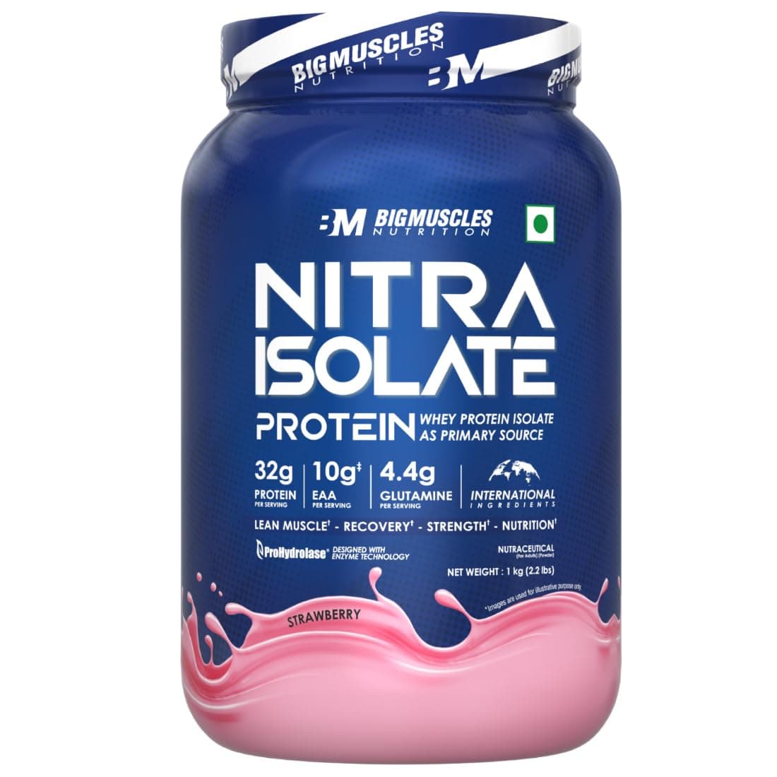 Nitra Isolate [1kg, Strawberry] | 32g Protein | 10g EAA | Whey Protein with ProHydrolase Enzyme Tech. For Faster Absorption | Improved Strength, Faster Recovery & Muscle Building
